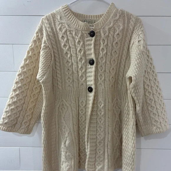 Kilronan Knitwear Merino Wool Cable Knit Cardigan Sweater Ireland L - Picture 2 of 14